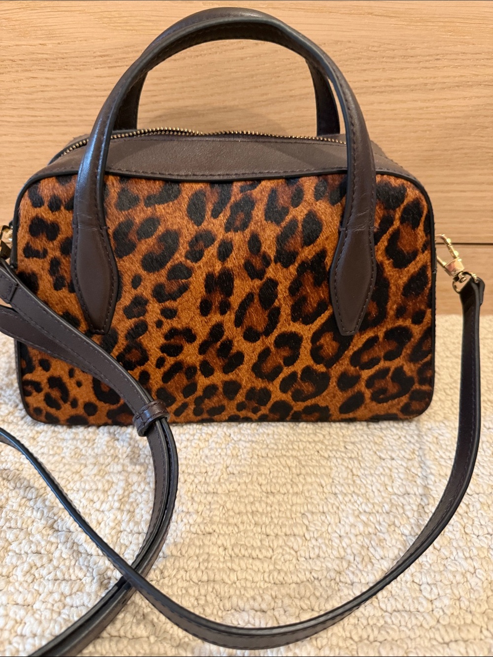 Madewell, Leopard Print Mini Satchel Bag with Brown leather Trim,
